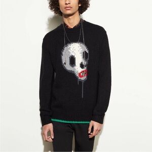 Coach 1941 Gary Baseman Skull Intarsia Sweater Spring 2017 Black Wool size Small